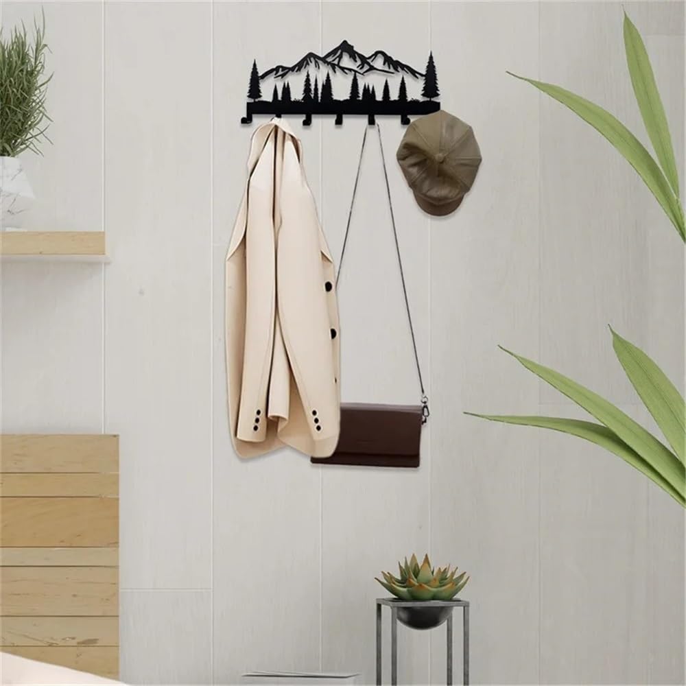 Wieszak na płaszcze 7 haczyków Key Organizer Hook Mountain Forest Shape Metalowy uchwyt na klucze Przedpokój Przedpokój Kuchnia na stojak na dekoracje ścienne Stehaki do wieszania płaszcza, kapelusza