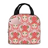 Duduho Traditional Russian Nesting Doll With Flowers Lunch Bag Compact Tote Bag Reusable Lunch Box Container For Women Men School Office Work, 6l