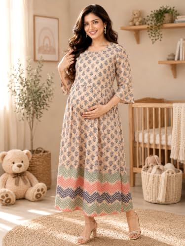 Image of RITIJYA Zipless Feeding Kurta Dress for Women | Maternity Nursing Kurti, No-Zip Easy Access | Extra Pleats Pre to Post Pregnancy | Quick-Dry Fabric | S-4XL