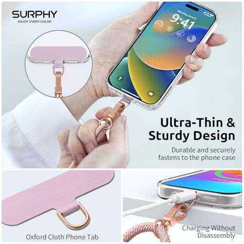 SURPHY Cuerda para Móvil, Cordón de Correa Colgante con 2 Parches Duraderos, Correas Ajustable para Cuello, Cadena Multifuncional Compatible con la Mayoría Fundas,Rosa y Morado - imagen 7