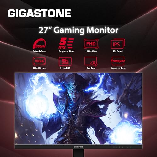 Image of Gigastone 27 inch IPS Gaming Monitor 2-Pack 165Hz FHD 1920 x 1080, 178 Wide View Frameless PC Monitor, Built-in Speakers, FreeSync, Eye Care Technology, Ergonomic Tilt VESA Mount,DP,HDMI