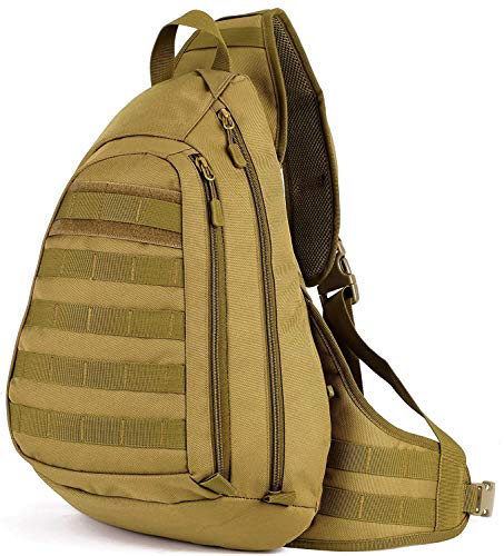 SYMALL Homme Sac à Dos Tactique Militaire Randonnée Sac d’Epaule Bandoulière Trekking Sport Camping Voyage Sac de Poitrine Molle Sac Nylon Multifonction pour Excursion Chasse Cyclisme, Marron