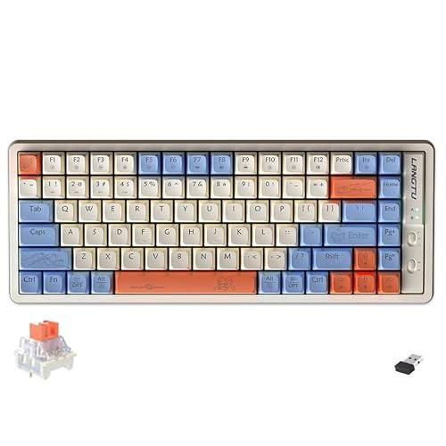 كيبورد لانجتو سلكي ولاسلكي وبلوتوث GK85 قابل للتبديل السريع مع إضاءة RGB وقابل للبرمجة بلون ميلك برتقالي للحاسوب المحمول بالإنجليزية