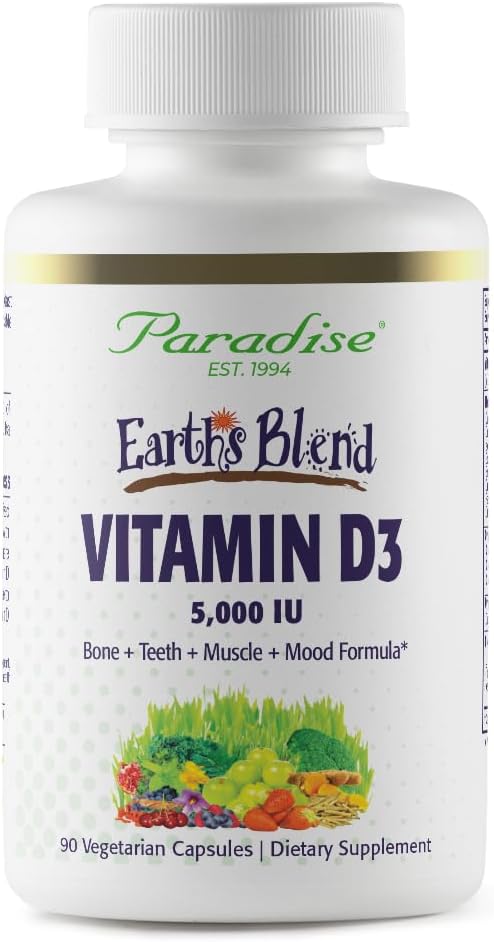 Paradise Herbs Earth’s Blend Vitamin D3, Superfoods Base of Probiotics and Organic Alkalizing Greens, Veggies & Berries, 90 Vegetarian Capsules Paradise Herbs Earth’s Blend Vitamin D3, Superfoods Base of Probiotics and Organic Alkalizing Greens, Veggies & Berries, 90 Vegetarian Capsules