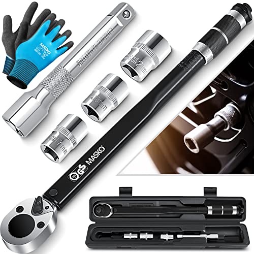Masko® Chiave dinamometrica 6 pz. Set 40-210Nm 1/2 ' CV con 3 attacchi da 17 mm, 19 mm, 21 mm e prolunga da 125 mm con custodia +/- 4% di tolleranza chiave per pneumatici chiave dinamometrica