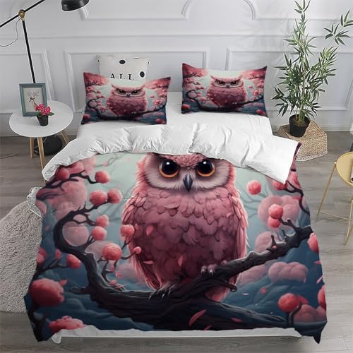 Housse de couette king size infroissable imprimé hibou pour lit double 220x240cm - 6