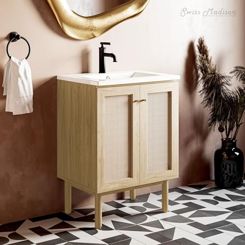 Image of Classe 24 inch Freestanding Bathroom Vanity in Natural Oak with Sink Top