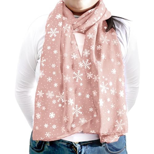 ANKOMINA Women Girls Silver Glitter Shimmer Sparkle Foil Snowflake Print Christmas Scarf Soft Silk Sheer Shawl Wraps