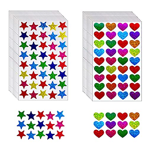 760 calcomanías coloridas brillantes brillantes, calcomanías metálicas de corazón y estrella para manualidades, álbumes de recortes o adornos