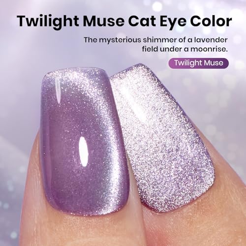 Image of Beetles Twilight Muse Purple Cat Eye Gel Nail Polish - 15ML Full Size Purple Cat Eye Gel Polish Glitter Magnetic Translucent Glassy Effect Soak Off UV French Nail Art Design DIY Manicure Gifts