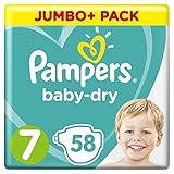  Pampers Baby-Dry - Pañales para bebé, talla 7, 58 unidades