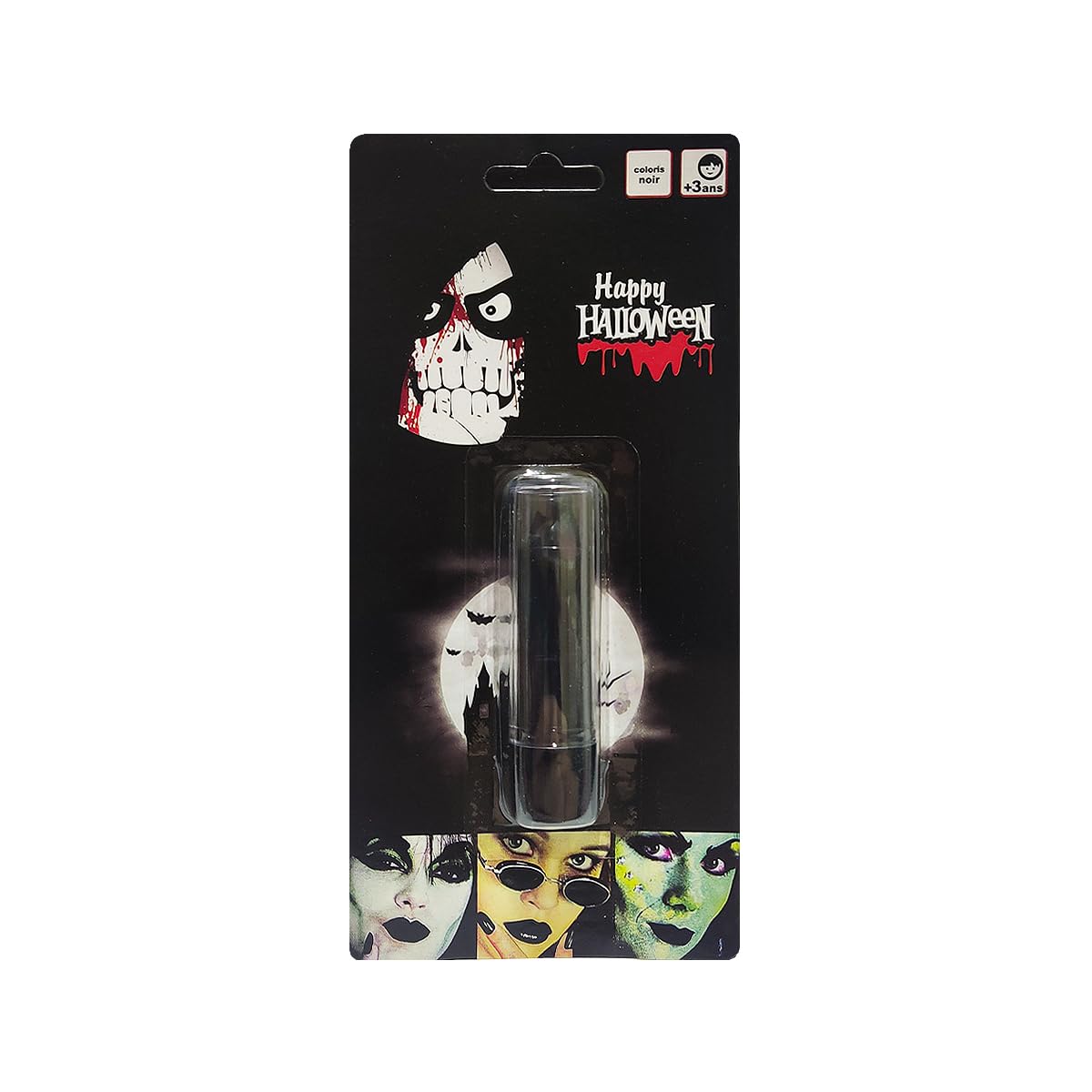 PARTY TIME - 1 Piece Black Lipstick Make-Up Face Paint for Halloween Clown, Zombie, Vampire and Monster Dress Up Kit