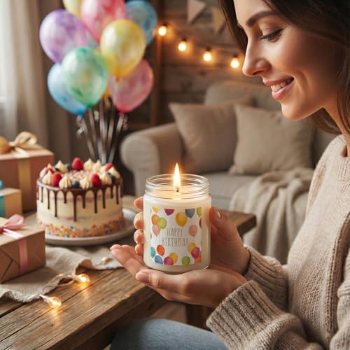 CW Studio Happy Birthday お祝い キャンドル – 6.5オンス 装飾カラースプレーガラスキャンドル、シトラス&シャンパンの香り、ギフト、ホームデコレーションアクセント [4]