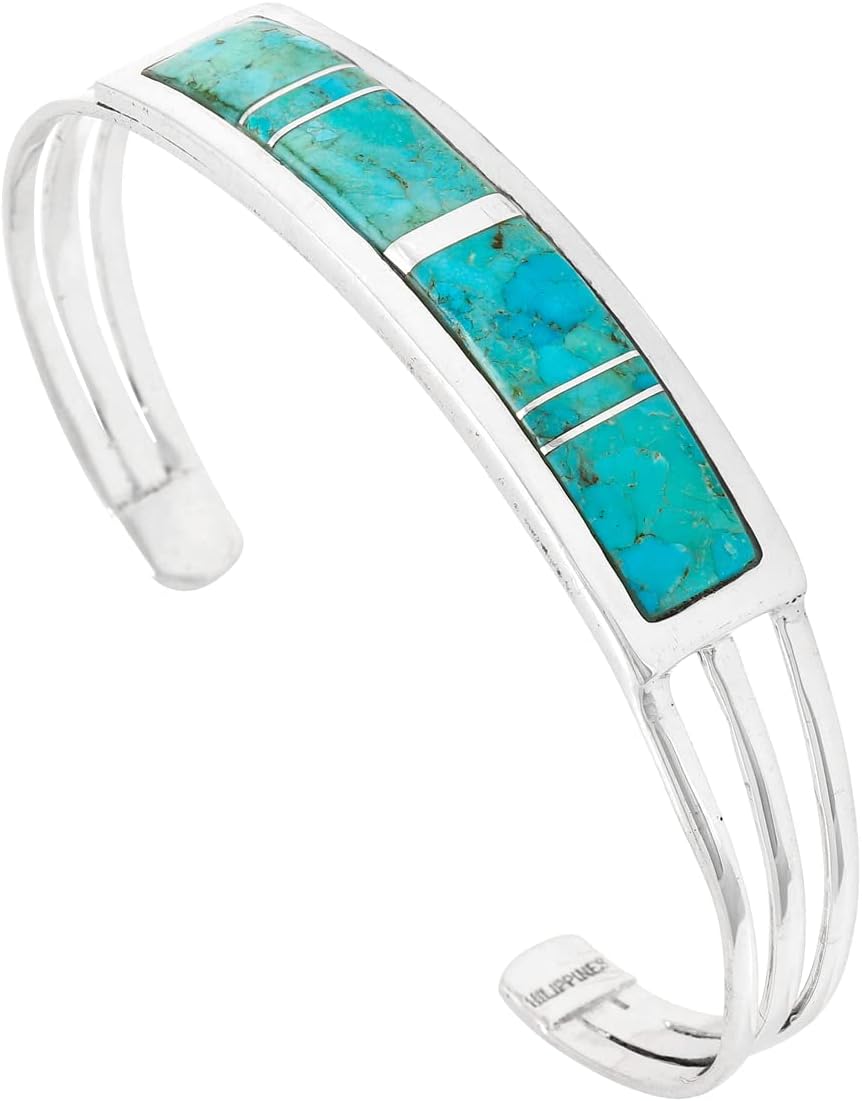 Turquoise Bracelet Sterling Silver 925 Genuine Gemstones Cuff Bracelet
