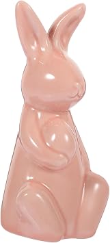 Ceramic Bunny Figurine Holding Easter Egg Decorations Bunny Ornament for Home