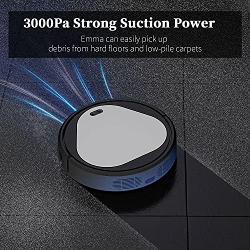 Robot Vacuum Cleaner Emma, Robot Vacuum 3000Pa, Robotic Vacuums Self Charging, Compatible with Alexa&Google Home&2.4G Wi-Fi, Ideal for Pet Hair, Hard Floor and Low-Pile Carpet