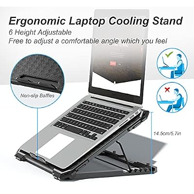 ICE COOREL Laptop Cooling Pad with 6 Cooling Fans, Cooling Pad for Laptop Fan 13-15.6 Inch, Laptop Cooler Stand with 6 Height Adjustable, Notebook Cooler Pad with Two USB Port
