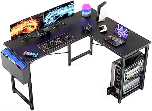 Computer Desk - 50 Inch L Shaped Desk Office Desk with Storage and CPU Stand, Black Corner Desk for Bedroom, Modern Writing Desk, PC Wood Desk Work Desk for Home Office
