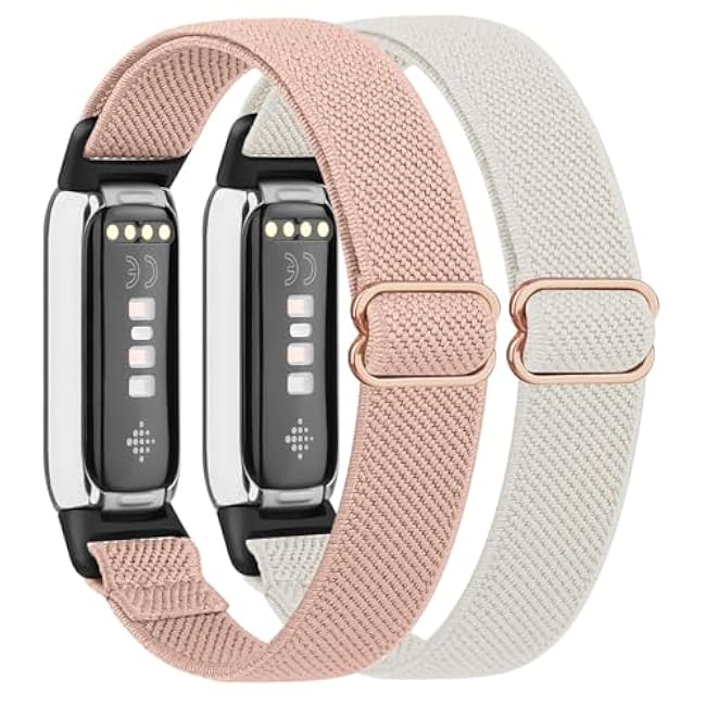 2 Pack Adjustable Elastic Bands for Fitbit Luxe Bands, Soft Stretchy Nylon Loop Strap Replacement Wristband for Fitbit Luxe/Luxe Special Edition Fitness Tracker Women Men