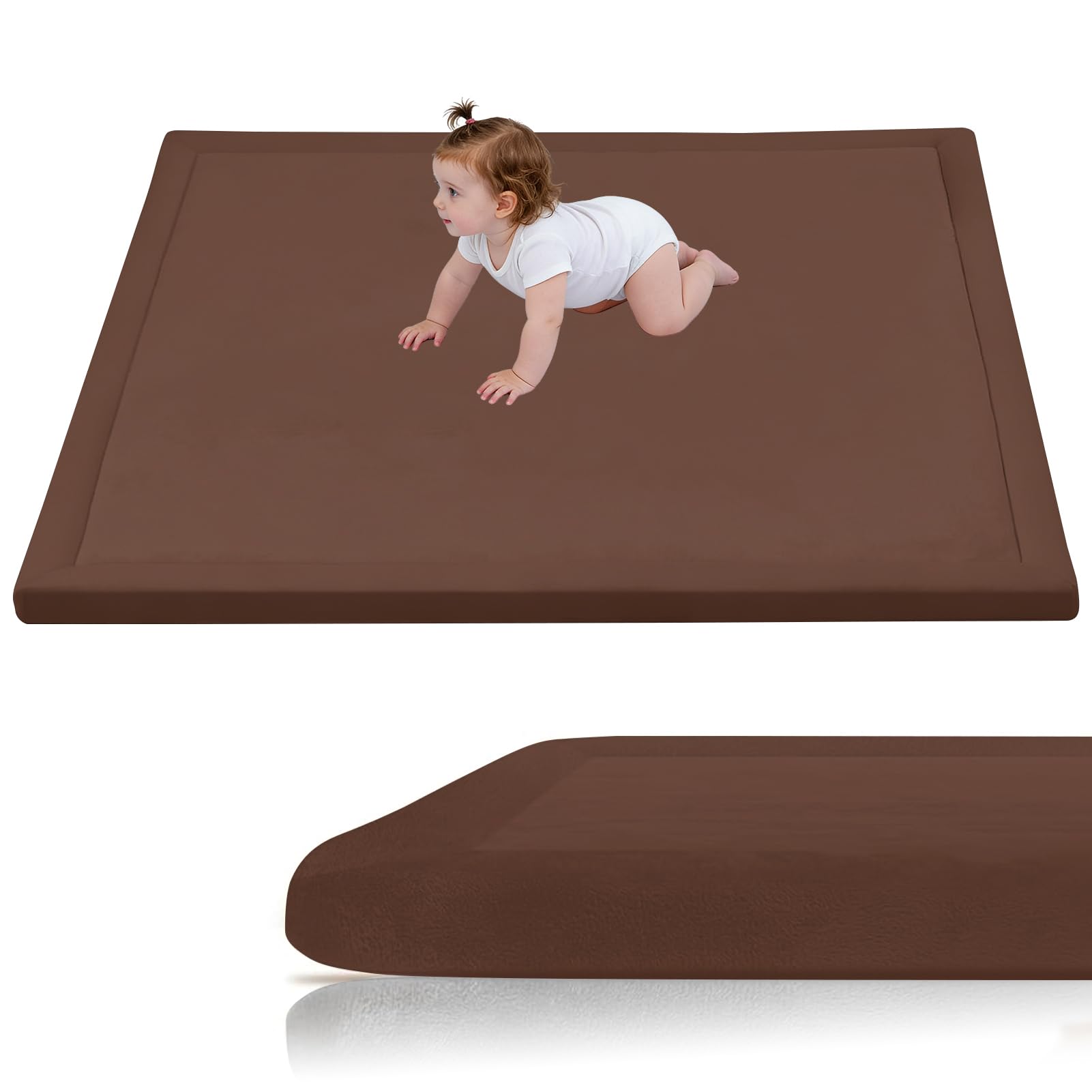 Stqyeiw Memory Foam Mat, Extra Thick Area Rug 3cm for Kids Living Room 150 x 250 cm Brown Baby Playroom Crawling Carpet with Non Slip Soft Play Mat Modern Floor Toddler Nursery Carpet