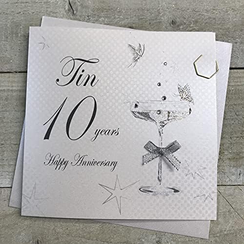White Cotton Cards Tin TIN10-Tarjeta de Aniversario Hecha a Mano con Texto en inglés Happy Anniversary, Blanco, 16cm x 16cm