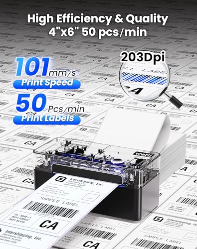vretti DB402 Bluetooth Etikettendrucker, DHL Thermodrucker 4x6 Ettikettendrucķer, Thermodrucker Labeldrucker für Amazon, Shopify, Ebay, Etsy, DHL, UPS, unterstützt Android/iOS und Windows/Mac/Chrome