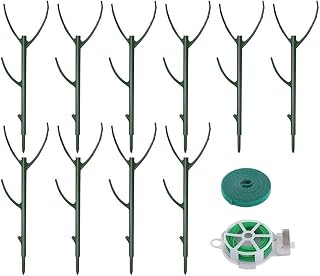 10 Pack Stackable Plant Support Stakes for Climbing Plants, Adjustable Indoor Garden Poles up to 38.6 Inches with Ties and Hooks, Green Frame Kit(B)