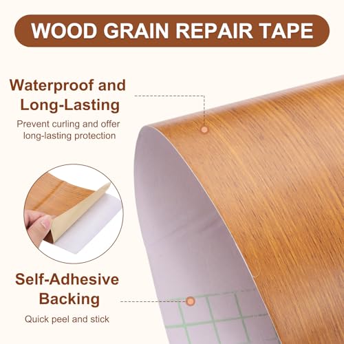 Image of MECCANIXITY Wood Grain Repair Tape, 5 Inch x 33 Feet Self Adhesive Wood Grain Tape Multi-Purpose Wallpaper Border Trim for Furniture Floors Windows Doors Tables Home DIY Projects, Honey Maple