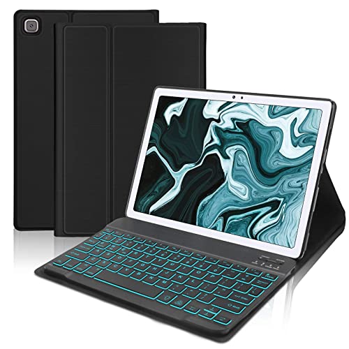 Samsung Galaxy Tab A7 10.4” Wireless Keyboard Case | Protective Stand Cover with Detachable Bluetooth Keyboard for Galaxy Tab A7 2022/2020 | 7 Color Backlit Keyboard | Slim Lightweight case | Black