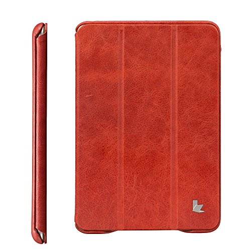Jisoncase Vintage Genuine Leather Smart Cover Case for iPad mini 3 & iPad mini 2 & iPad mini, JS-IM2-01A30-Red