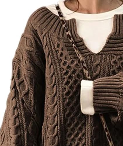 SOMTHRON Women's Winter Chunky V Neck Sweater Long Sleeve Loose Cable Ribbed Knit Pullover Jumper Tops2