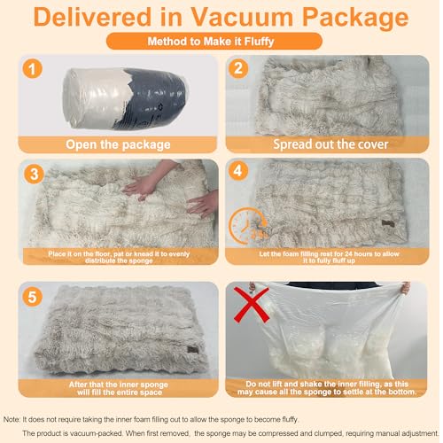 BingoPaw Hundebett Grosse Hunde waschbar: 90x60x10 cm Hundekissen flauschig Plüsch Hundematte für große mittelgroße Hunde, Hundematratze wasserdicht abnehmbar rutschfest, Beige, L