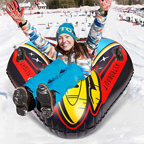 Winzwon Snow Tube for Adult and Kid Heavy Duty Inflatable Large Snow Sledding Tube with Handles for Winter Christmas Snow(Yellow & Triangle) - Thumbnail 3