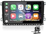 🧸 Autoradio para VW con Carplay/Android Auto: Los usuarios de IOS conectan la función Carplay a través de Bluetooth y WiFi o cable de datos, acceden a la libreta de direcciones, el correo, las notificaciones, la navegación por mapas, la música, los videos del teléfono móvil, y realizan el control por voz. Los usuarios de Android deben descargar la aplicación Android Auto y utilizar el cable de datos USB para conectar el teléfono móvil y la radio del coche para utilizar esta función