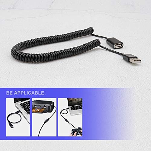 2Pcs USB 2.0 Male to Female Spiral Coiled Adapter Cable 3M Black Spring Telescopic Extension Wire Cord For Data Syncing & Charging