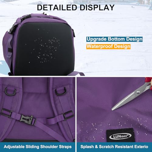 Lunidry Ski Boot Bag, 65L Waterproof Ski Bag & Snowboard Boot Bag, Travel Backpack for Skis Snowboard Helmet Goggles & Accessories