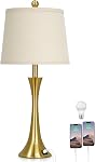 Rinweey 27.5" Gold Lamps for Living Room, Touch Control 3-Way Dimmable Bedside Nightstand Lamps Bedroom Lamp,Modern Gold Table Lamp with USB A+C Ports,Tall Lamps for Living Room End Table（1Pack）