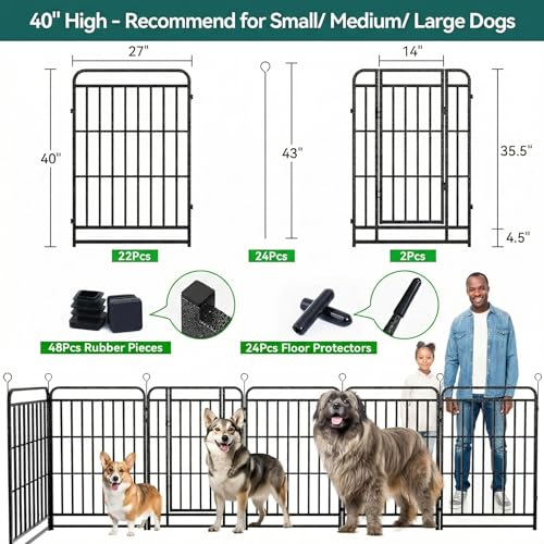 Image of Dog Fence Outdoor for Yard 24 Panels 40'' Rustproof Metal Dog Playpen
