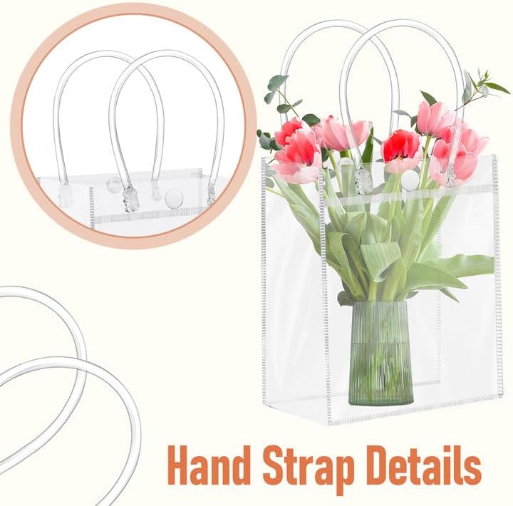 CACASO 50PCs PVC Gift Bags with Handle, Transparent Wrap Totes for Shopping & Parties (3.7"x9.3"x3.4") - Image 3