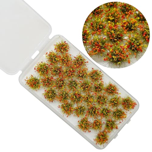 Woohome 64 PCS Railway Artificial Grass Rose and Orange Bushy Tuft Flower Cluster Vegetation Groups for DIY Building Model Train Landscape Railroad Scenery - Image 4