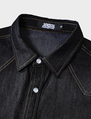 JOGAL Mens Western Cowboy Shirts Long Sleeve Denim Pearl Snap Shirts Regular Fit Work Shirts3