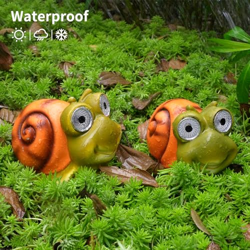 image for Fetiwilso Garden Statues Snail Figurines with Solar LED Lights, Unique