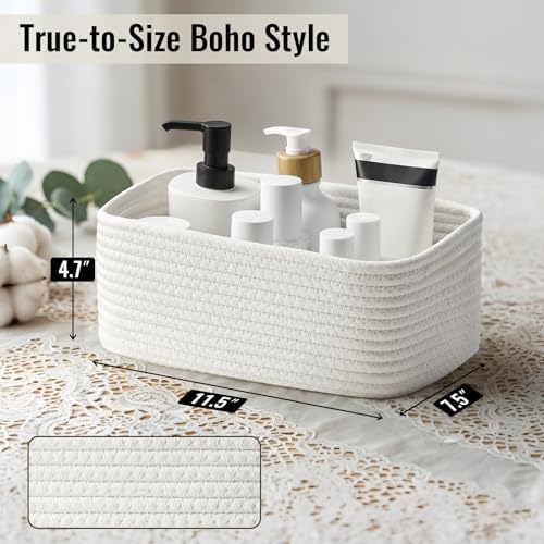8 Pack Small Storage Baskets for Organizing, Woven Rope Bins for Bathroom, Closet, Shelf Organizer, Cute Cube Decorative Box for Towels, Baby Nursery, Toys, Gift Empty Baskets - 11.5"x7.5"x4.7"-White - Image 2