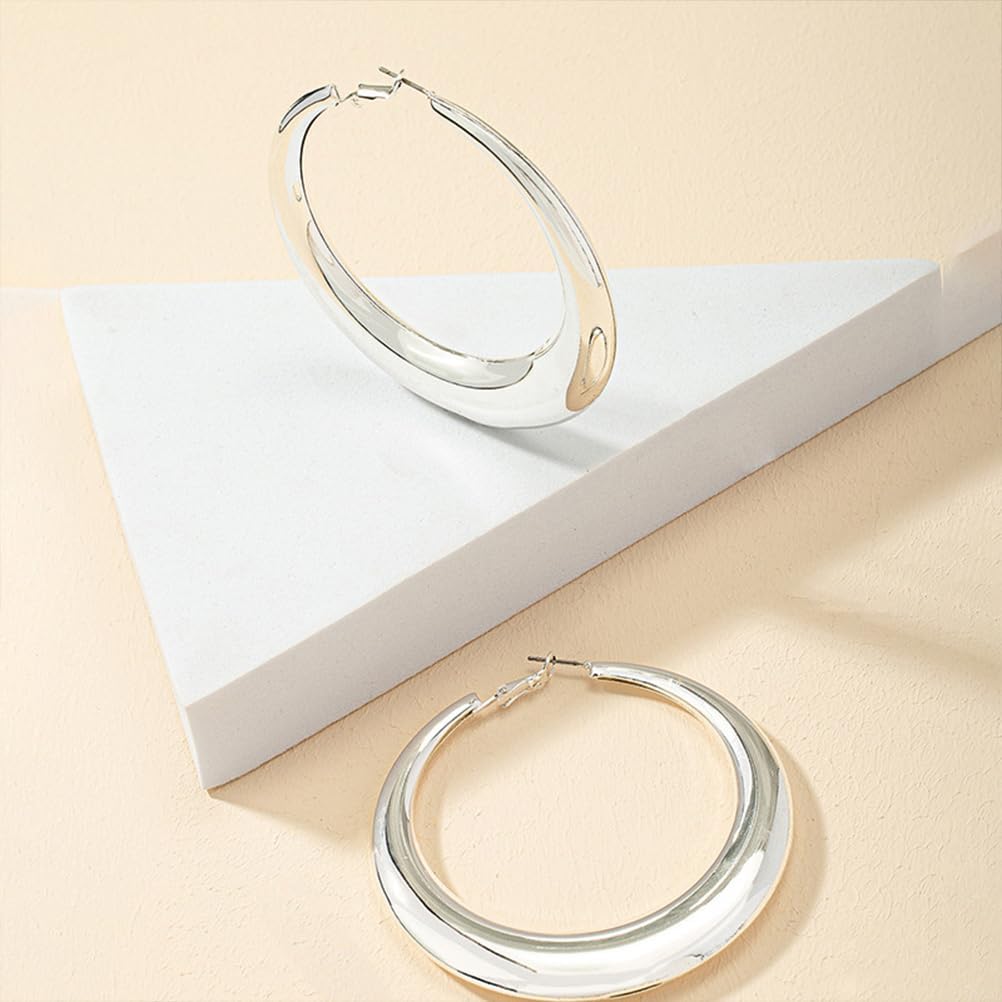 Chunky Gold Large Hoop Earrings for Women, Dainty 14K Gold Big Circle Round Statement Earrings Silver Trendy Thick Hoops Ear Jewelry for Anniversary - Image 6