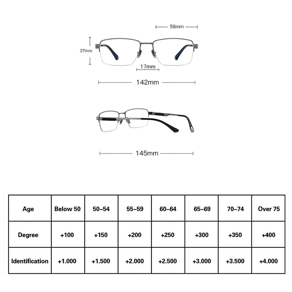 JIETIAN Męskie okulary z czystego tytanu z funkcją Smart Zoom, blokujące niebieskie światło soczewki asferyczne z żywicy HD ultralekka oprawka okularów do czytania,Black,+1.75