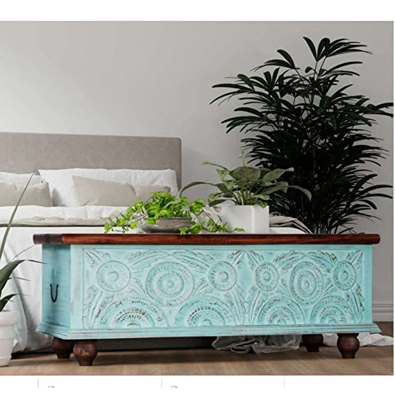 Nazar Art & Craft Wooden Carved Wooden Trunk Cum Centre Table Tea