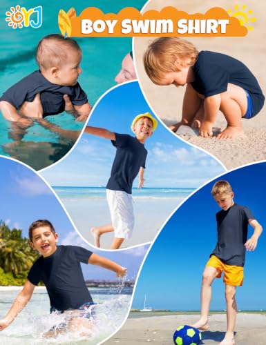 Image of Boys Rash Guard Short Sleeve Swim Shirt UPF+ 50 Rashguard for Toddler Teens Water Sun Shirts Swim Wear Quick Dry