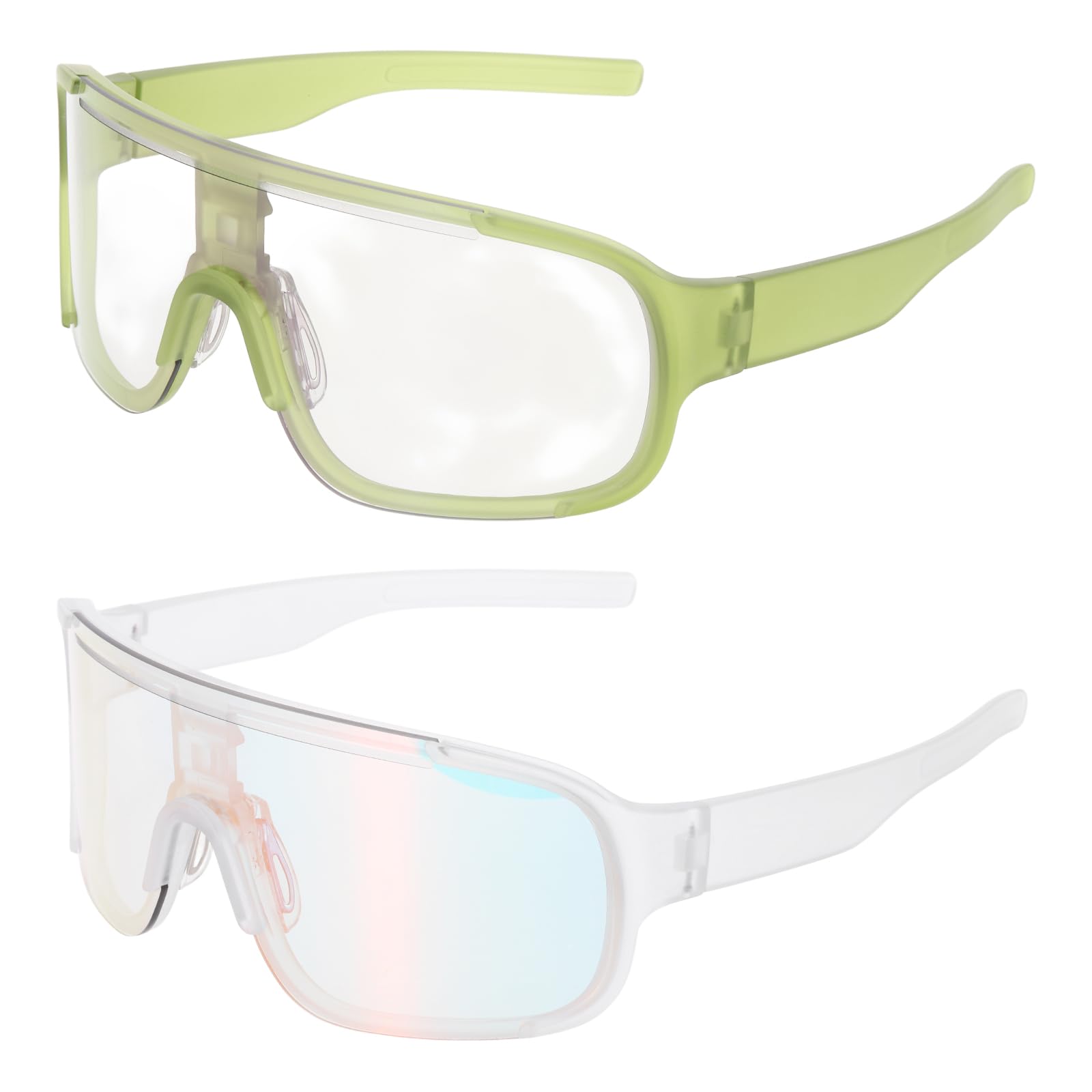 sourcing map 2pcs Sport Sunglasses Cycling Polarized Sun Glasses for Men Mountain Bike Driving Fishing Running, Sand White & Green Frame Clear/Colorful Red & Clear/Green