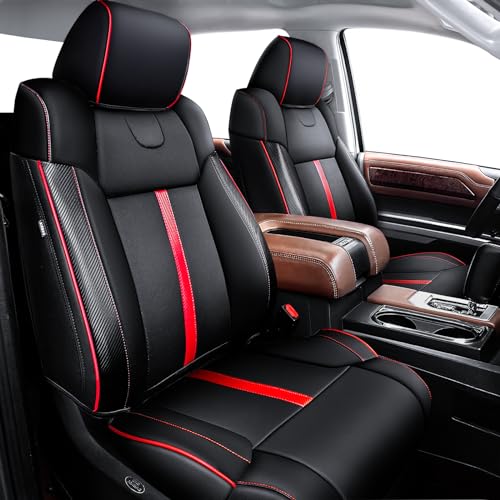 Image of Carlimeki Leather Seat Covers Custom Fit for Tundra 2014-2021 CrewMax | Fits SR, SR5, Limited, Platinum, 1794 Edition, TRD Pro, Capstone - Carbon Fiber - Premium Leather Fully Covered