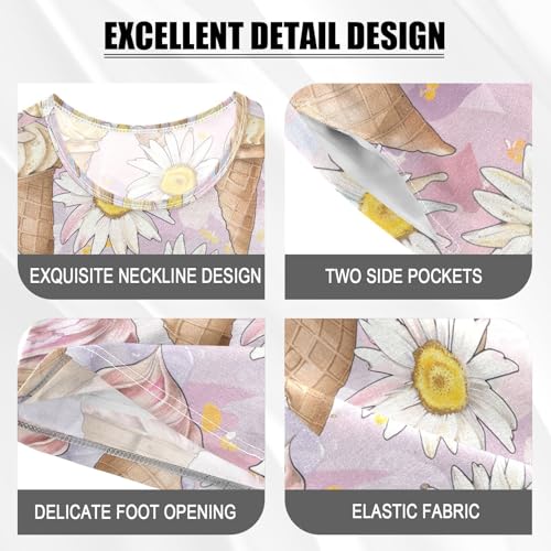 ALAZA Daisies Flowers Ice Creams Pajama Set Short Sleeve Sleepwear Soft Lounge Nightwear4